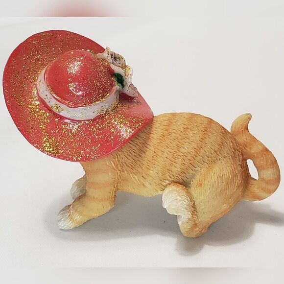 MSR Imports Inc Cat with Fancy Orange Hat Figurine Collectible - Picture 2 of 4